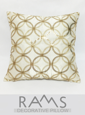 现代简约样板房沙发床靠垫抱枕 欧式金色亮片几何圆圈刺绣花方枕