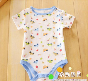 男女童纯棉大码肩开扣半袖哈衣连身衣婴儿连体爬服儿童包屁包臀衣