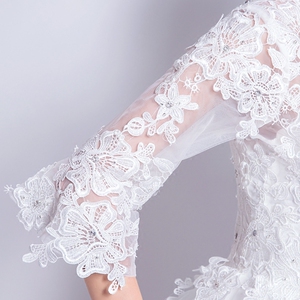 Romantic lace sleeves winter long sleeved bridal trailing wedding dress