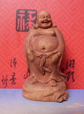 上色工艺品手把件弥勒佛小木雕