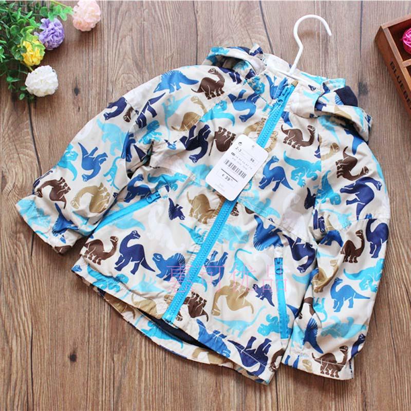 春秋季男童加绒外套幼儿宝宝冲锋衣儿童防风衣上衣恐龙拉链衫