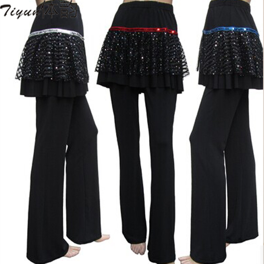 体韵新款拉丁舞裙裤广场舞春夏秋女下装跳舞长裤亮片双层弹力裤裙