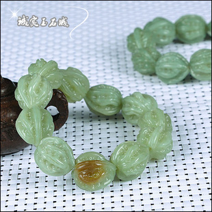 天然岫玉黄白老玉核桃手链精品 老坑料岫岩玉石手工雕刻手串男款