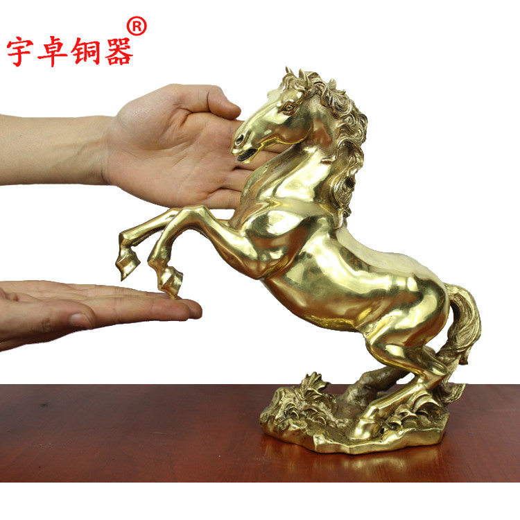 宇卓铜器 纯铜马工艺品摆件跃马马到成功黄铜马 立马家居装饰