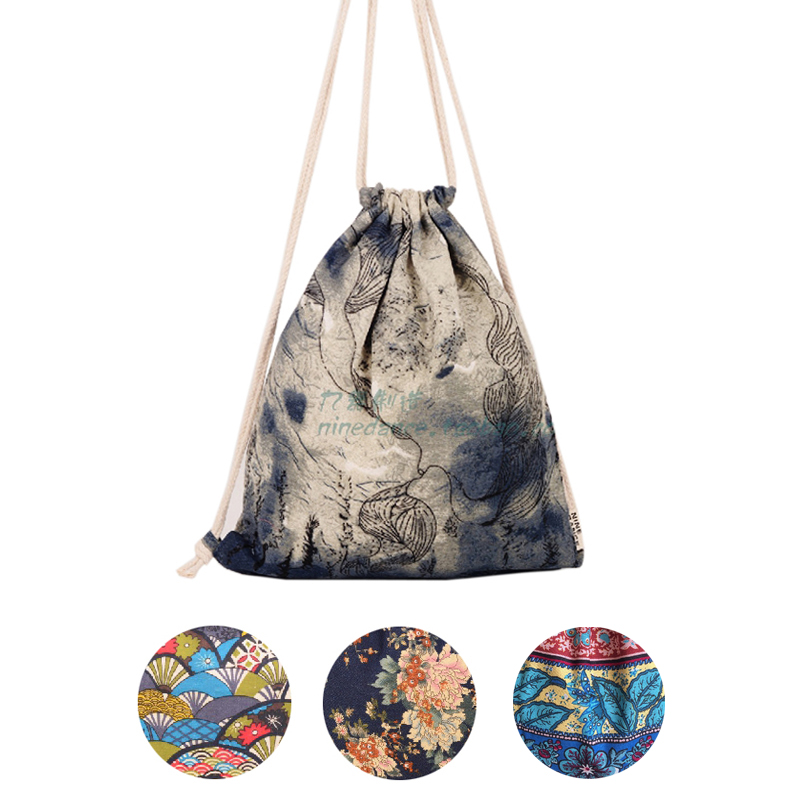 民族风|包邮手感好旅行云南抽绳双肩包帆布背包束口袋收纳袋女包