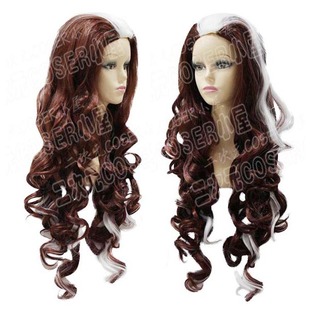 X战警小淘气 罗刹女Rogue 安娜·茉莉 棕白混色长卷 cosplay假发