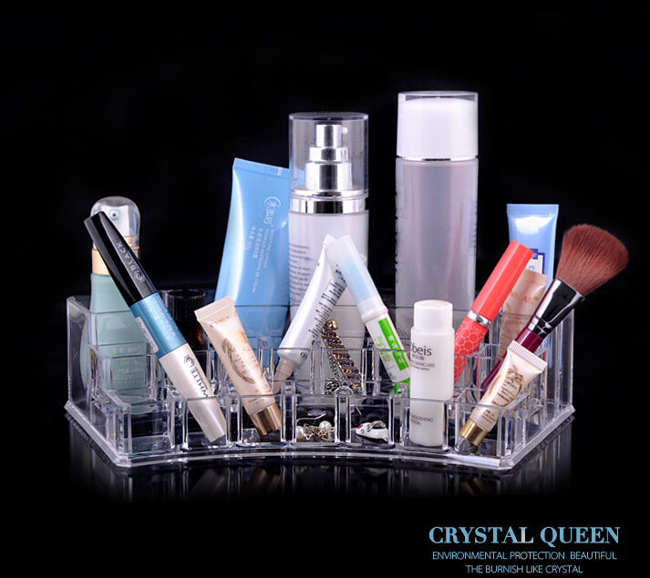 侨丰护肤品多格收纳盒 桌面小物品收纳盒 透明水晶收纳盒SF-1066