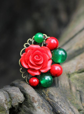 民族风夸张复古玉髓开口百搭戒指