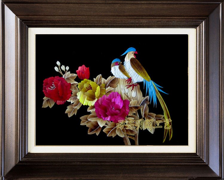 特色民间手工艺品手工制作精品麦秆画芦苇画烫画装饰画  锦上添花