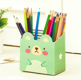 畸良日韩纸质DIY文具 可爱动物桌面收纳盒 笔筒