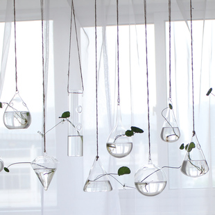 室内园艺家居装 创意悬挂透明玻璃花瓶 简约水培花器 小吊瓶 饰瓶