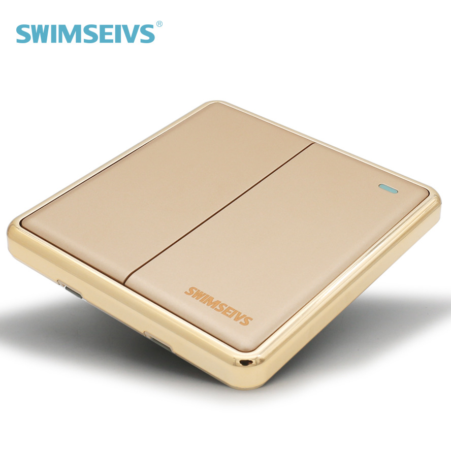 86型暗装墙壁香槟金纯平开关二位双联两开双控2开双控开关家用