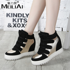 2015 new leather Hi shoes women shoes with high platform shoes sneaker in Korean version of casual wedges boots