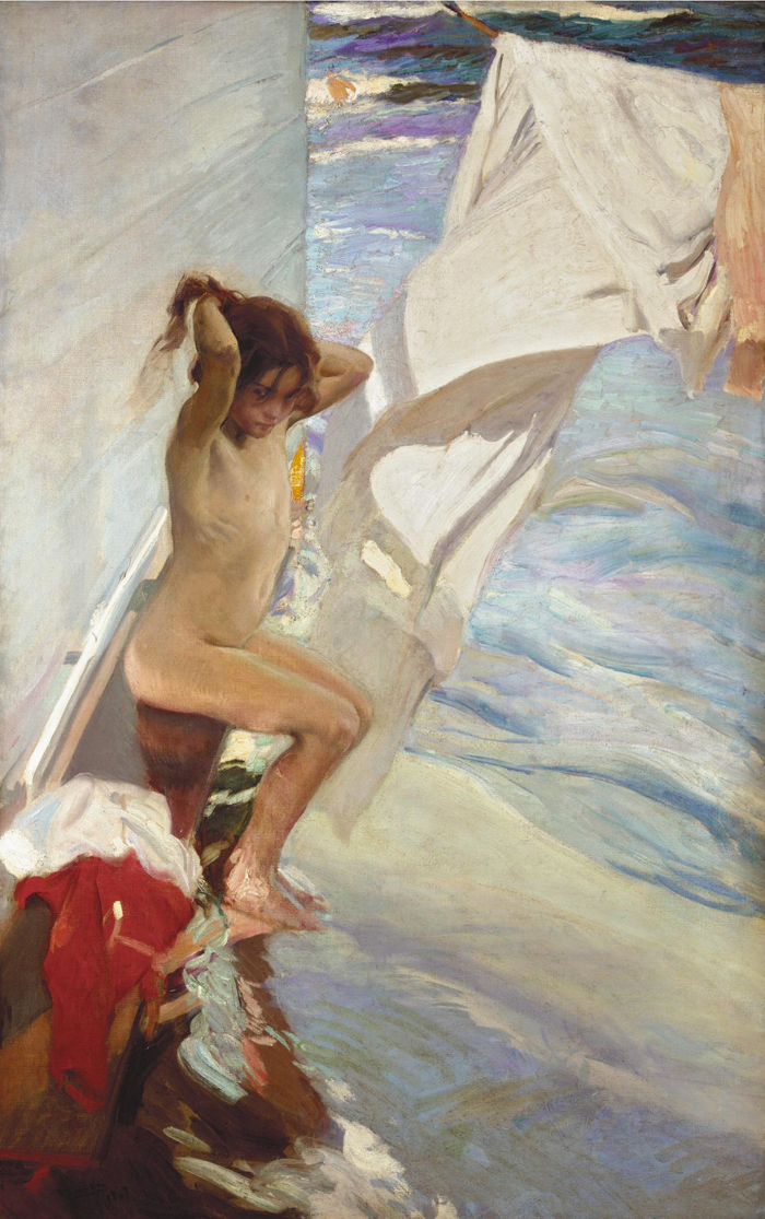 Sorolla 西班牙印象外光派画家华金索罗拉游泳前的准备手绘复制品