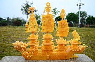 招财黄玉一帆风顺龙船客厅商务酒店大堂工艺品摆件天然玉石大帆船