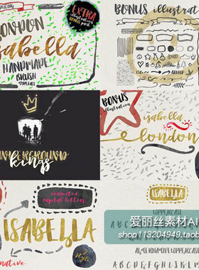 PS综合平面设计素材 手写英文字体+部分矢量图+ASL样式PS插件