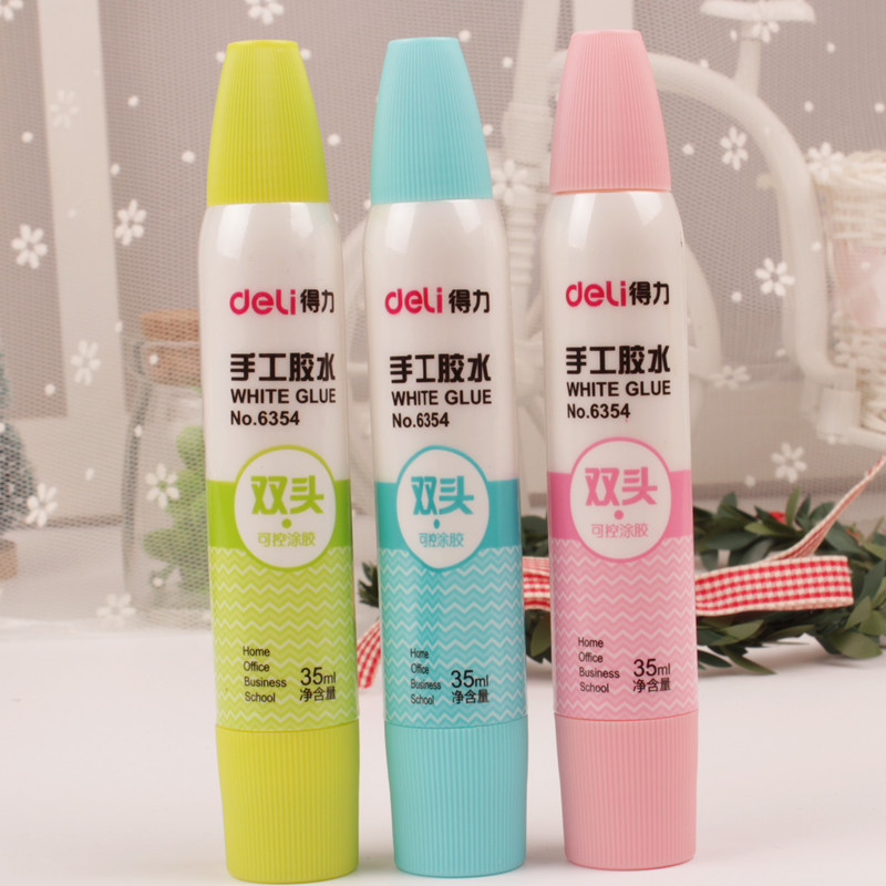 得力6354 学生美术手工课专用双头白乳胶 胶水 白胶 木胶环保35ml