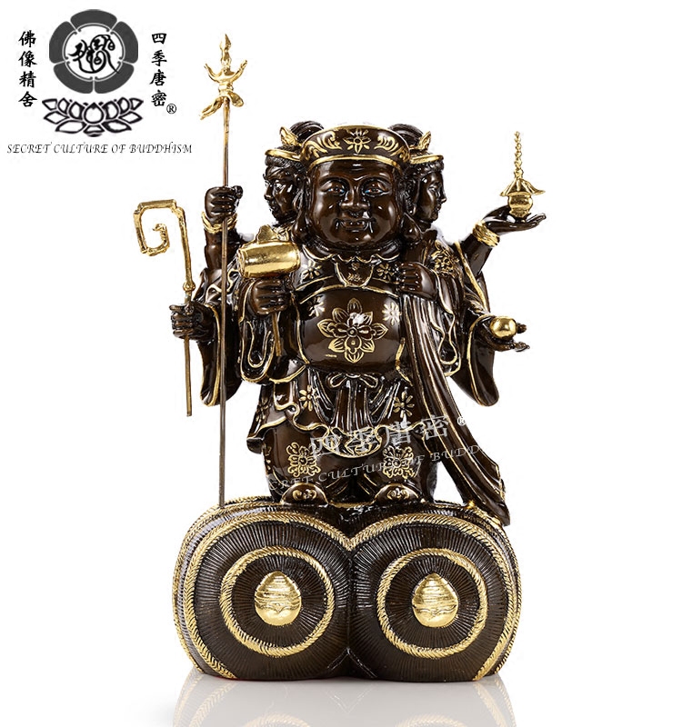 李居明 三面大黑天财神 纯铜描真金花 唐密真言宗附送经文