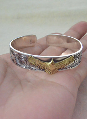 宽面开口民族风复古饰品纯银手镯