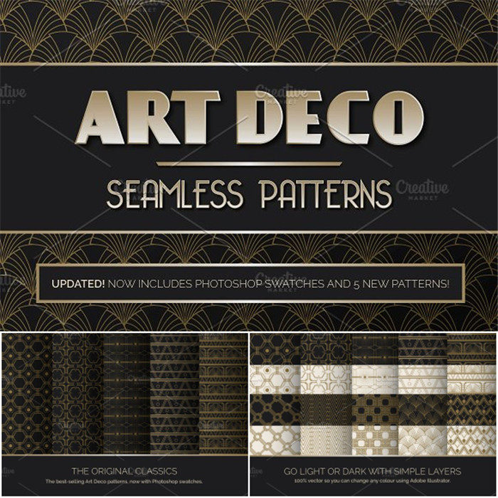 A3531矢量Art Deco风格复古四方连续纹样AI设计素材+Swatches插件