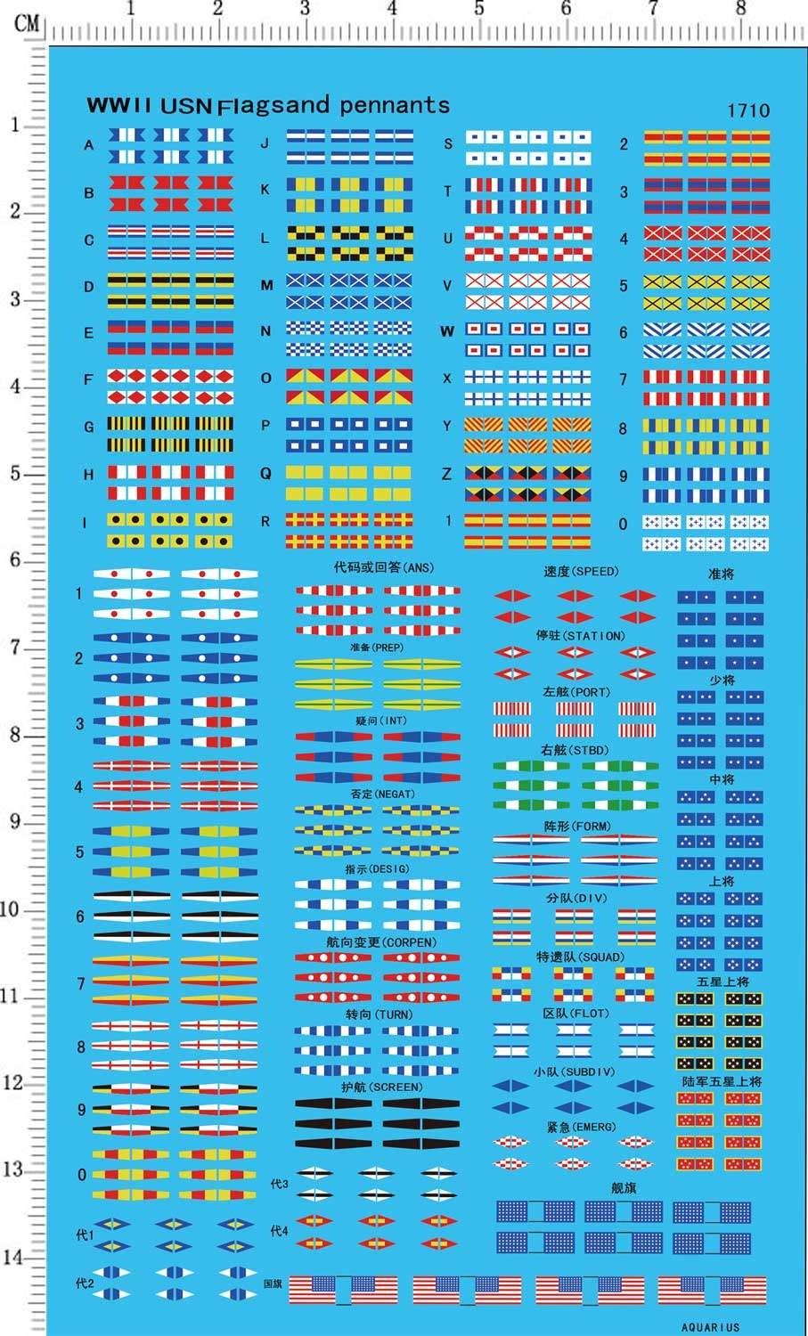天地模型 1/700 美国战舰船用信号旗军衔旗 水贴纸