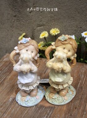 树脂做旧美式乡村风粉色古董娃娃