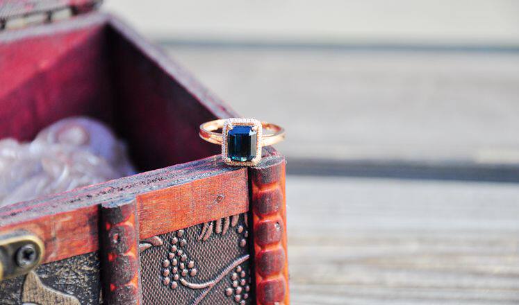 【木古口十】天然 玻璃体 碧玺戒指 绿蓝碧玺18K镶南非钻