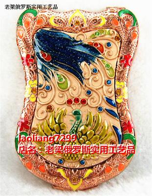 Z1俄罗斯锡金属双面折叠化妆镜子盾形特大号玫瑰金色鸟中之王凤凰