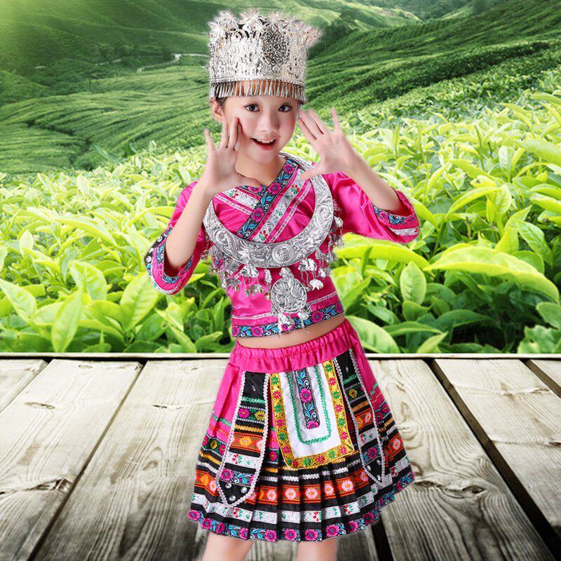 新款女童舞台演出服饰民族服彝族舞蹈服儿童苗族服饰女童演出服装