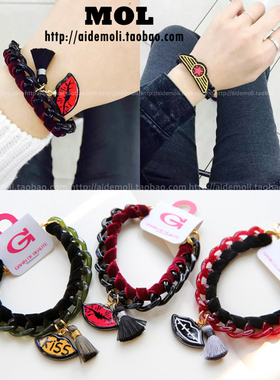 韩国进口饰品涂鸦徽章手链