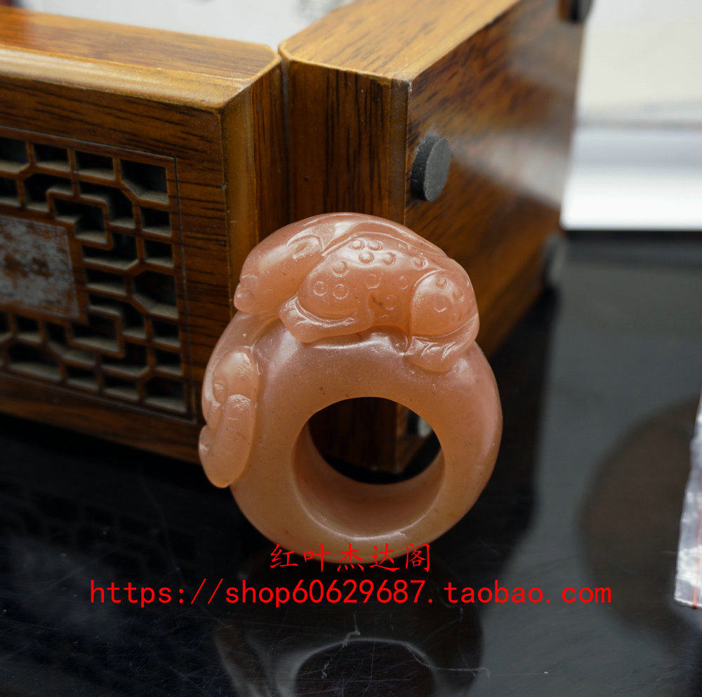 天然金丝玉戈壁料貔貅扳指手把件把玩件玉扳指玉指环玉戒指