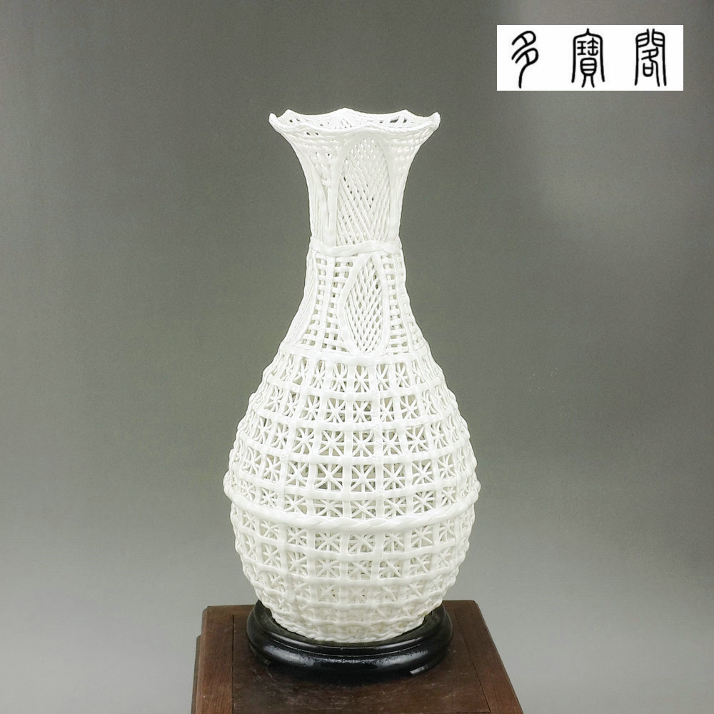 景德镇陶瓷器全手工德化白玉瓷艺术镂空花瓶花插瓷器仿竹装饰摆件