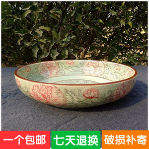 8 10 12 14英寸彩色釉强化陶瓷花开富贵浅圆碗剁椒鱼头大盘子餐具