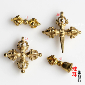 DIY手工饰品串珠配件 纯黄铜双头金色吊坠铃穿珠手链百搭配珠