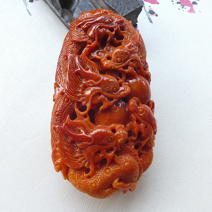 缅甸翡翠a货吊坠把件摆件翡翠精雕红翡九龙至尊玉把件