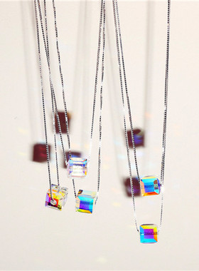 水晶配饰女士短款百搭极光方糖