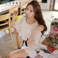 Summer dress big pink dolls 2015 new ladies ' dresses, white romantic lace shawl