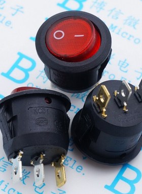 开孔20MM 三脚带灯 圆船型开关KCD1-105 红色 3脚2档 带灯