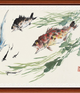 国画牡丹字画客厅花鸟画 真迹宣纸书画作品仿王雪涛 群鱼图赠装裱