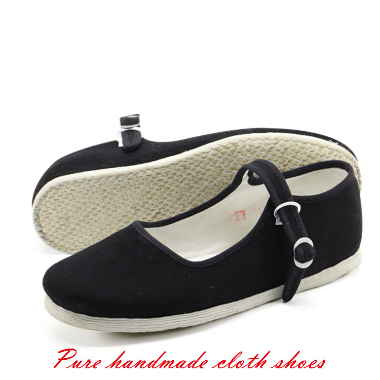 包邮经典款春秋休闲老北京单鞋手工女士千层底黑一带妈妈布鞋