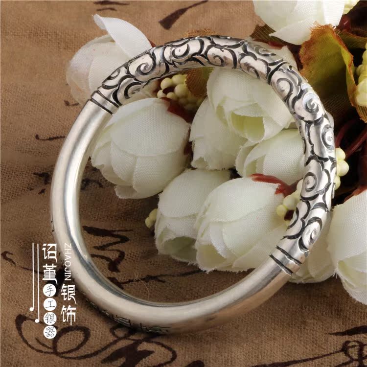 如意金箍棒手镯齐天大圣纯银平花雕刻手环纯手工定制情侣定情饰品