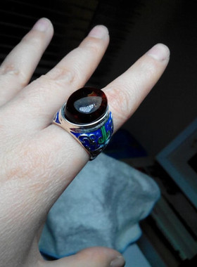 景泰蓝饕餮纹活口戒指托