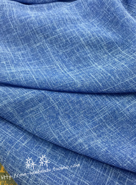 牛仔蓝色文艺风禅意亚麻衬衫布料 小清新女装T恤棉麻连衣裙面料