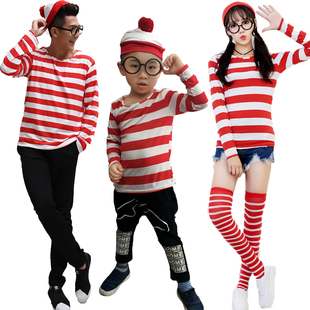 万圣节亲子装聪明的沃里Where's Wally英国动漫cosplay派对演出服