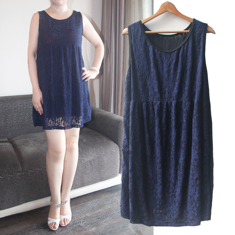 夏季蕾丝背心裙大码胖MM宽松连衣裙韩版沙滩裙中年时尚妈妈装1601