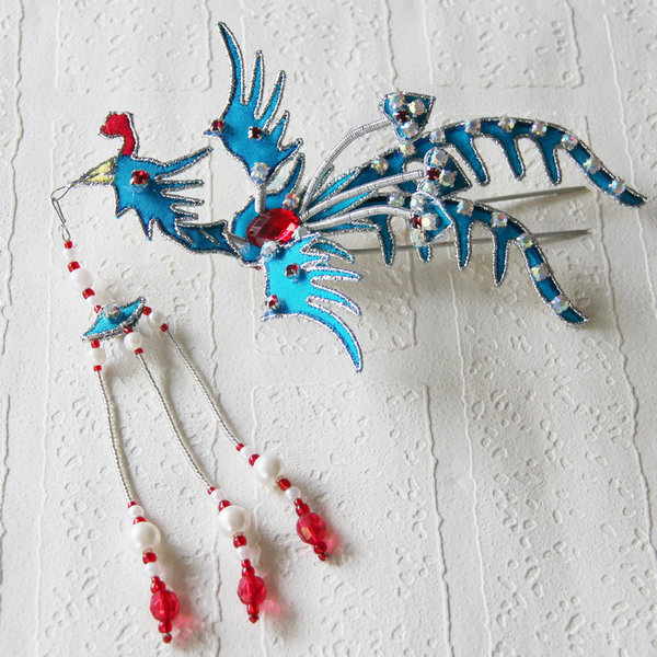 旦角仿点翠天蓝色偏凤双尾头饰