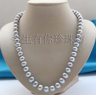 55cm今生有你:天然11MM正圆灰色珍珠项链925银扣新款正品全国包邮