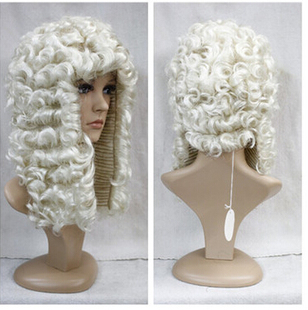 动漫COSPLAY 法官律师假发 长卷法官白色假发