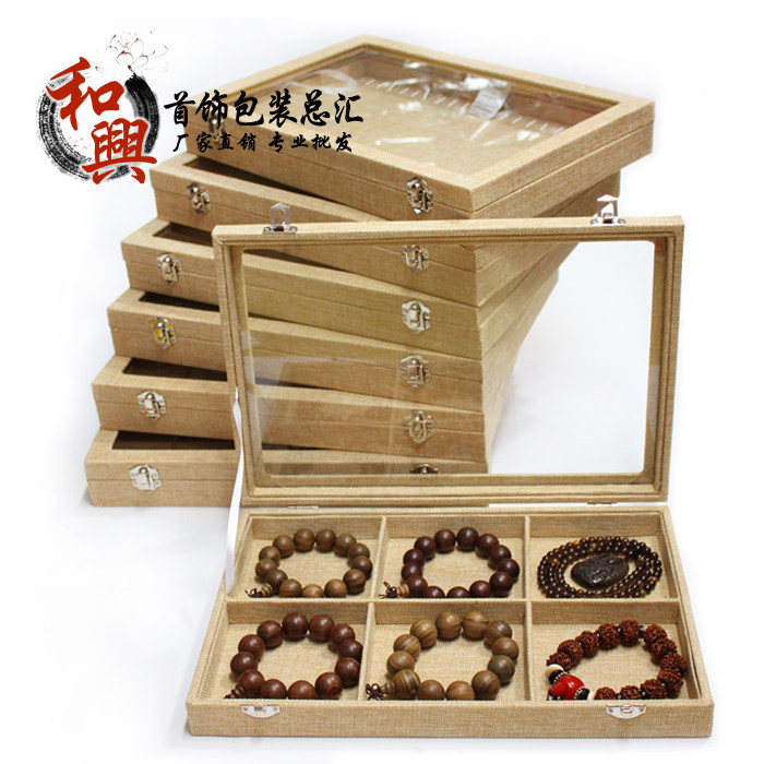 뚜껑이 달린 린넨 보석 상자 반지 귀걸이 목걸이 팔찌 상자 불교 구슬 소품 보석 디스플레이 보관 상자