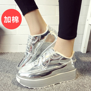 2015 winter season new Korean version of thick-soled platform shoes and leisure shoes flat plus velvet sneakers women's shoes color shoes